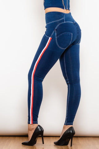 Shascullfites Side Stripe Buttoned High Waist Skinny Jeans