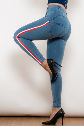 Shascullfites Side Stripe Contrast Buttoned Skinny Jeans