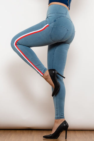 Shascullfites Side Stripe Contrast Zip Closure Skinny Jeans