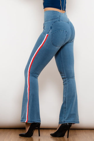 Shascullfites Side Stripe Zip Closure Bootcut Jeans