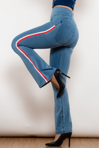 Shascullfites Side Stripe Zip Closure Bootcut Jeans