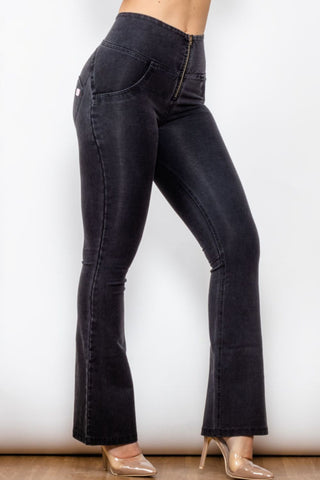 Shascullfites Zip Detail Flare Long Jeans
