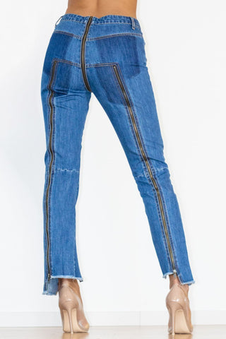 Shascullfites Zip Detail Slit Long Jeans