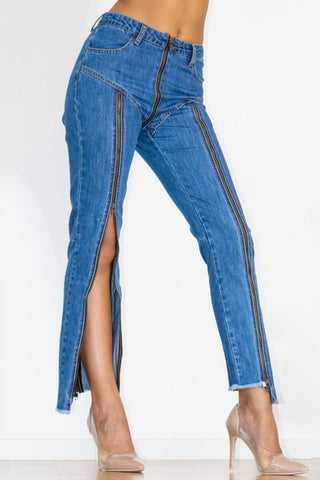 Shascullfites Zip Detail Slit Long Jeans