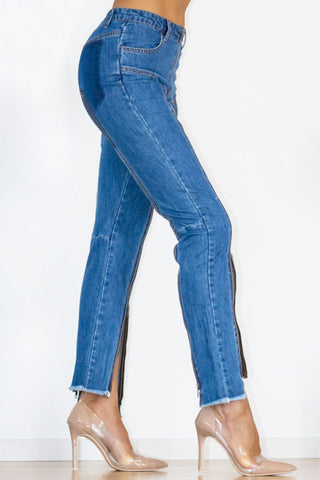 Shascullfites Zip Detail Slit Long Jeans