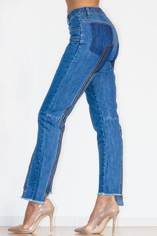 Shascullfites Zip Detail Slit Long Jeans