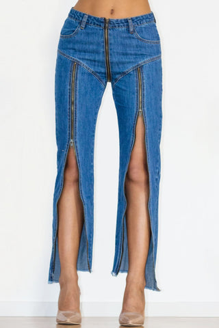 Shascullfites Zip Detail Slit Long Jeans