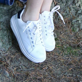 Shone - White and Bright Lace Up Sneakers with Memory Foam Insole
