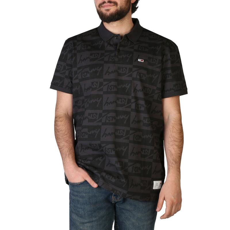 Tommy Hilfiger - Allover Logo Regular Fit Black Cotton Polo Shirt