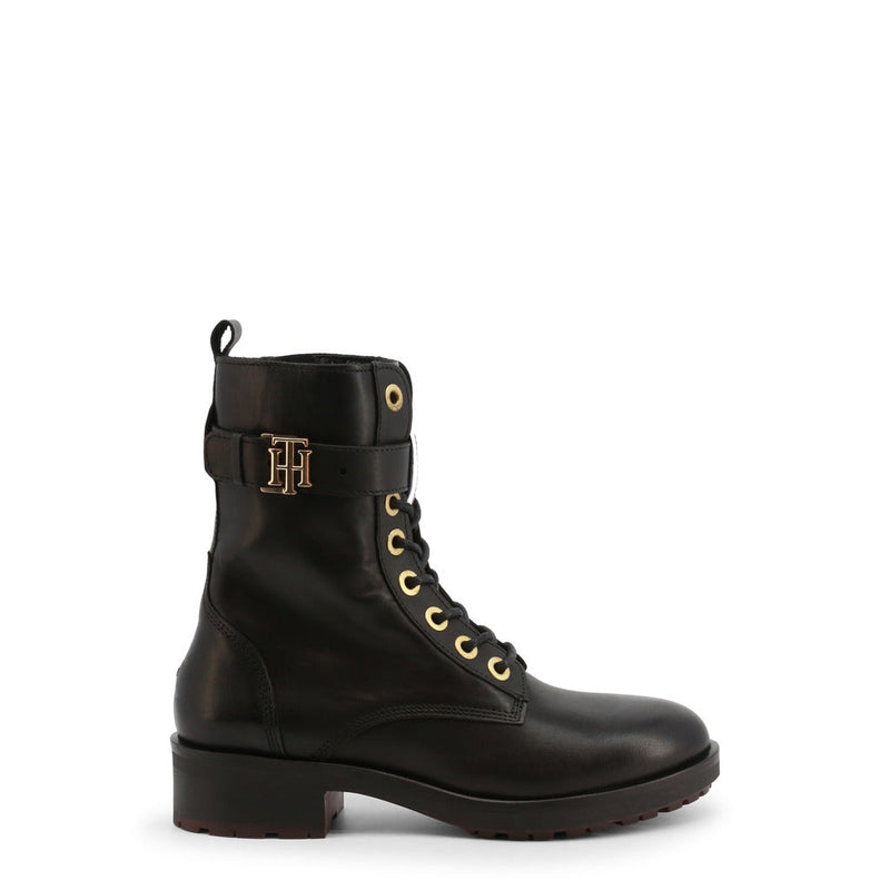 Tommy Hilfiger - Leather Lace-Up Combat Boots with Ankle Strap