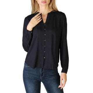 Tommy Hilfiger - Stylish Black V-Neck Long-Sleeved Button-Up Shirt