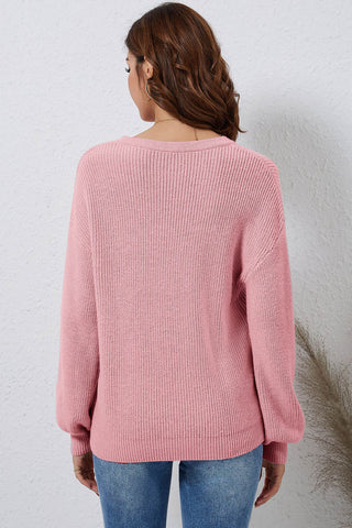 V-Neck Ribbed Dropped Shoulder Sweater