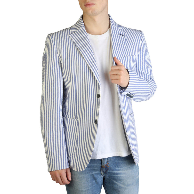 Yes Zee - Striped Cotton Blazer with Patch Pockets