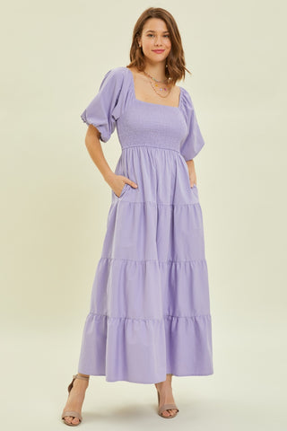 HEYSON Puff Sleeve Tiered Ruffled Poplin Dress