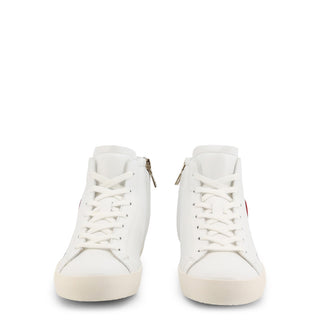 Love Moschino - Ankle-High White Leather Sneakers with Heart Patch