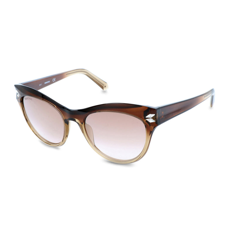 Swarovski - Brown, Round Cat-Eye Sunglasses with Swarovski Crystals and Brown Lenses