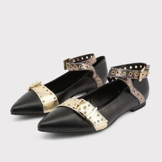 Made in Italia - Buckled Ankle Strap Flats with Pointed-Toe