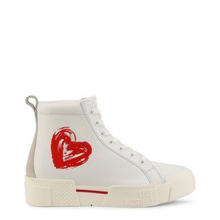 Love Moschino - Ankle-Top Platform Leather Sneakers with Heart Logo