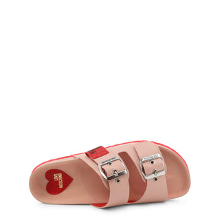 Love Moschino - Double-Strap Leather Sandals with Oversized Buckles