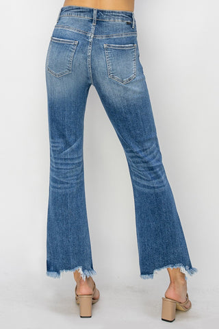 RISEN High Waist Raw Hem Flare Jeans