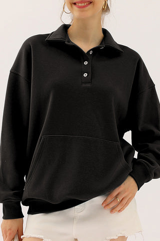 Ninexis Full Size Quarter-Button Collared Sweatshirt