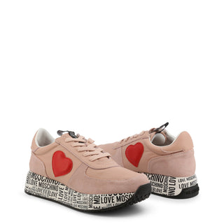 Love Moschino - Platformed Leather Sneakers with Heart-Shaped Patches