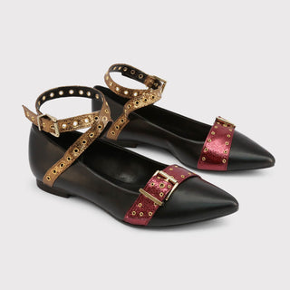 Made in Italia - Buckled Ankle Strap Flats with Pointed-Toe
