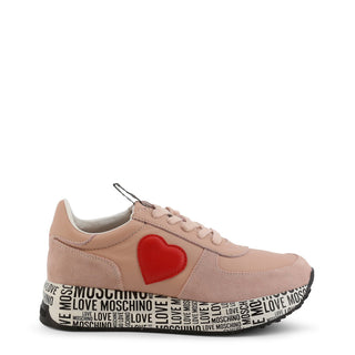 Love Moschino - Platformed Leather Sneakers with Heart-Shaped Patches