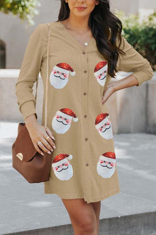 Sequin Santa Button Up Long Sleeve Cardigan