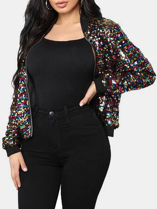 Sequin Zip Up Long Sleeve Jacket